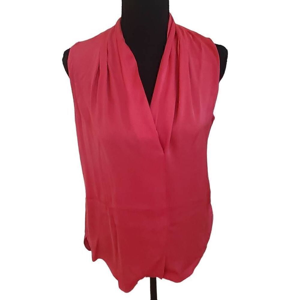 Kobi Halperin Sleeveless V-Neck Satin Blouse in Coral Pink
